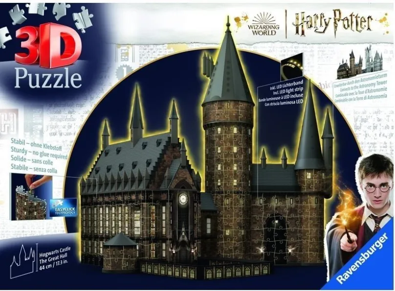 3D puzzle Harry Potter: Rokfortský hrad - Veľká sieň (Nočná edícia) 540 dielikov