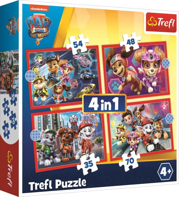 Puzzle Trefl Puzzle Tlapková patrola v meste 4v1 (35,48,54,70 dielikov)