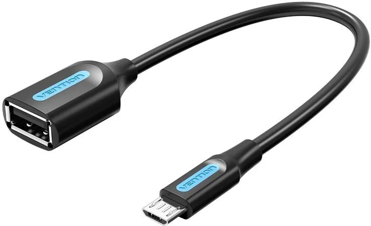 Redukcia Vention Micro USB (M) na USB (F) OTG Cable 0.15m Black PVC Type