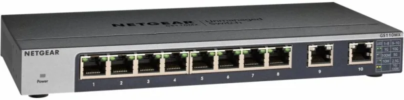 Switch Netgear GS110MX, desktop, 10x RJ-45, prenosová rýchlosť LAN portov 1 Gbit, 8 portov