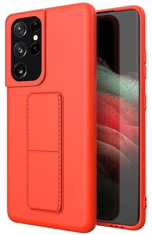 Kryt na mobil Kickstand silikónový kryt na Samsung Galaxy S21 Ultra 5G, červený