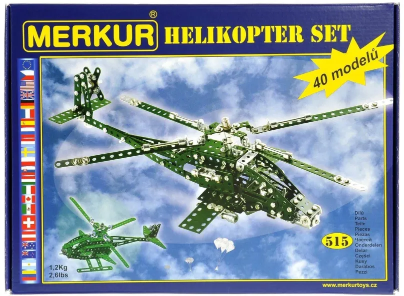 Stavebnica Merkúr Sada helikoptér, 515 dielikov v balení, téma dopravné prostriedky a retr