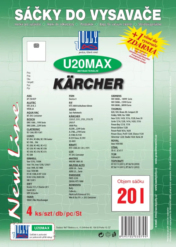 Vrecká do vysávača Vrecká do vysávača U20 MAX - 20 litrov
