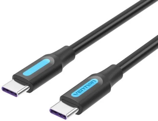Dátový kábel Vention Type-C (USB-C) 2.0 (M) to USB-C (M) 100W / 5A Cable, Black PVC Type