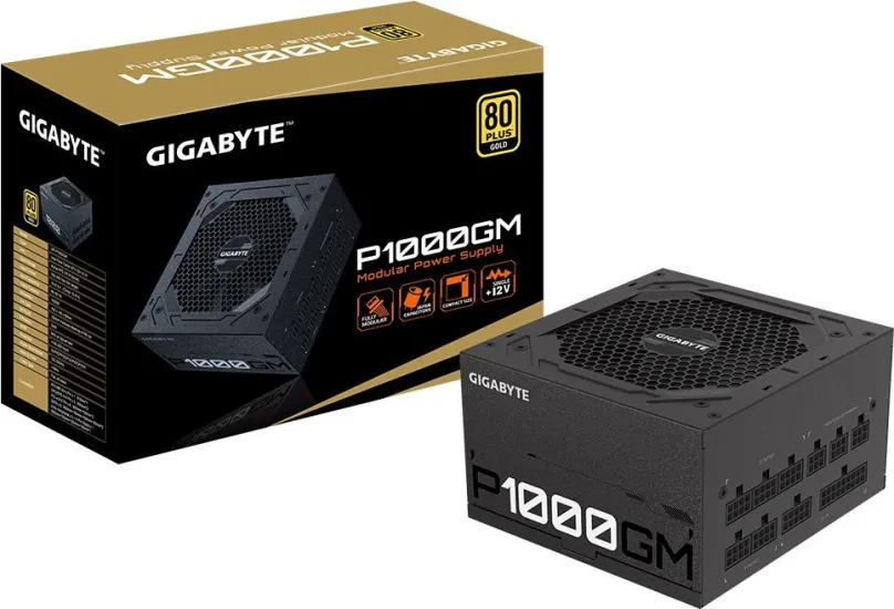 Počítačový zdroj GIGABYTE P1000GM, 1000W, ATX, 80 PLUS Gold, účinnosť 90%, 6 ks PCIe (8-pi