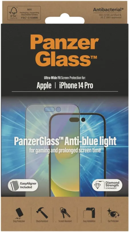 Ochranné sklo PanzerGlass Apple iPhone 14 Pro s Anti-BlueLight vrstvou a inštalačným rámčekom