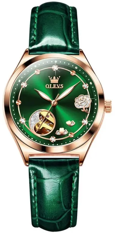 Dámske hodinky OLEVS Green Tiny Rose 6601