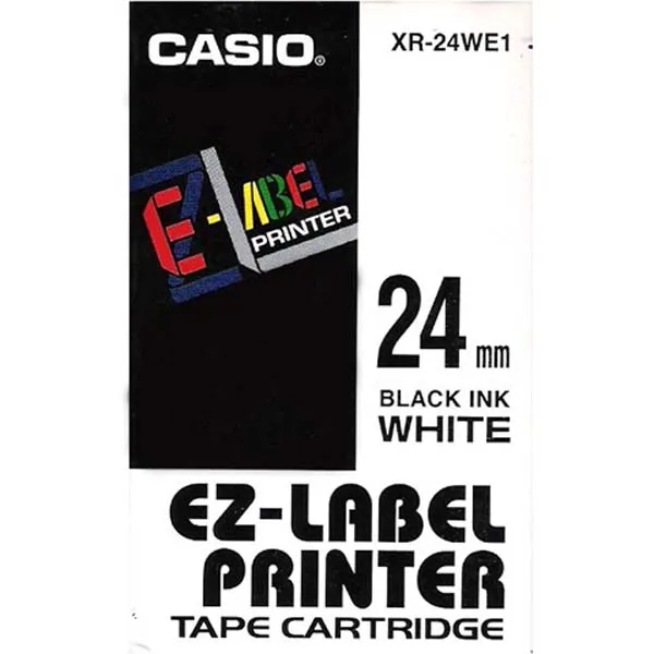 Casio originálna páska do tlačiarne štítkov, Casio, XR-24WE1, čierna tlač/biely podklad, nelaminovaná, 8m, 24mm