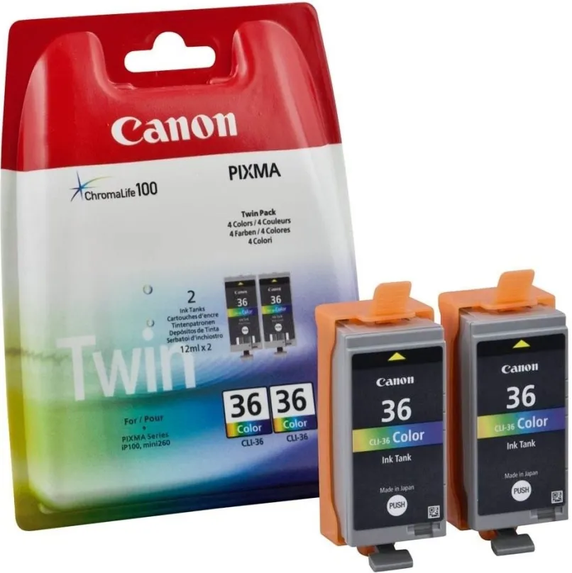 Cartridge Canon CLI-36 Twin Pack, pre tlačiarne Canon PIXMA iP100, iP110, TR150, až 2x 249