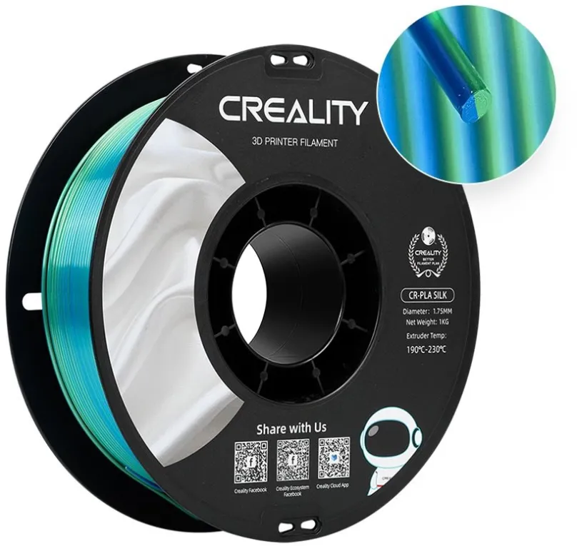 Filament Creality CR-Silk Blue-Green, materiál PLA silk, priemer 1,75 mm s toleranciou 0,0