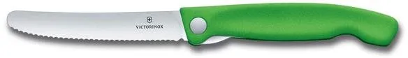 Kuchynský nôž Victorinox skladací desiatový nôž Swiss Classic, zelený, vlnkované ostrie 11cm