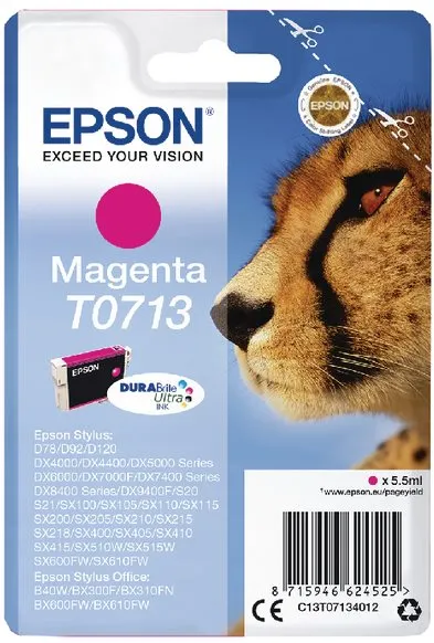 Cartridge Epson T0713 purpurová, pre Stylus D78/ DX4000/ DX4050/ DX5000/ DX5050/ DX84xx/ D