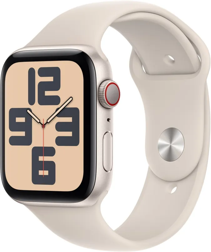 Chytré hodinky Apple Watch SE Cellular 44mm Hviezdne biely hliník s hviezdne bielym športovým remienkom - S/M