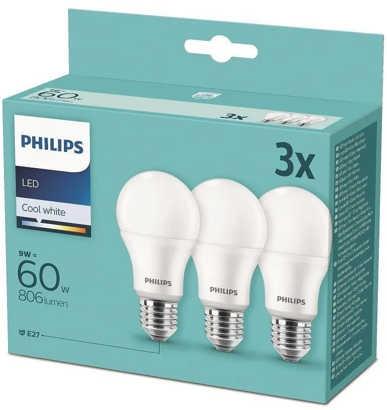 Philips 8718699694944 3x LED žiarovka 1x9W | E27 | 806lm | 4000K - triple pack