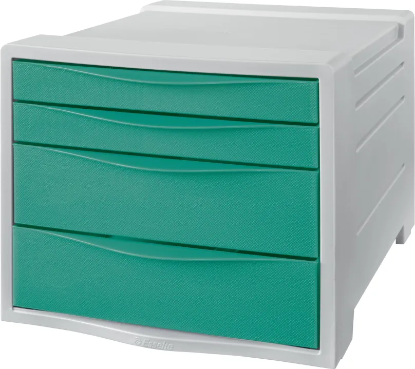 Zásuvkový box ESSELTE Colour Breeze A4, 4 zásuvky, zelený, dve nižšie a dve vyššie zásuvky