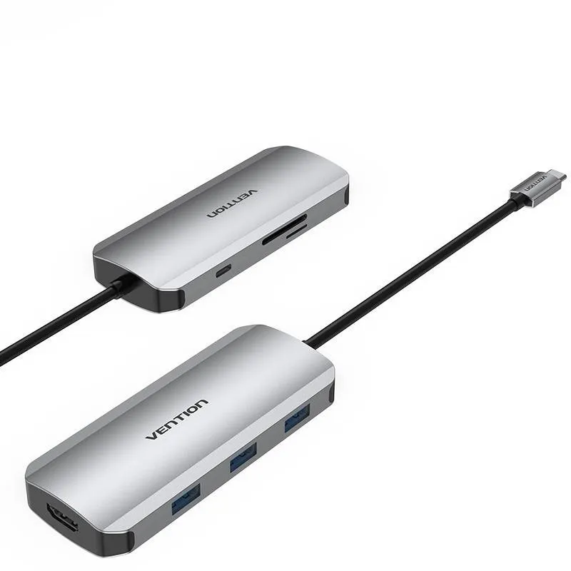Dokovacia stanica Vention USB-C to HDMI / 3x USB 3.0 / SD / TF / PD Docking Station Gray 0.15M Aluminum Alloy Type