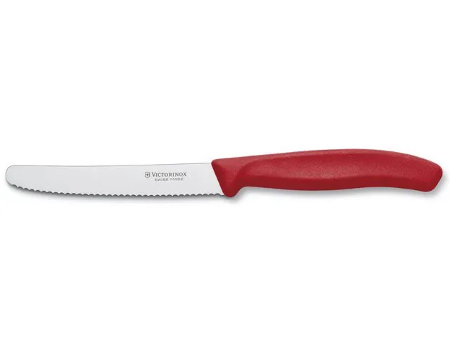 Kuchynský nôž Victorinox nôž na paradajky s vlnkovaným ostrím 11 cm červený