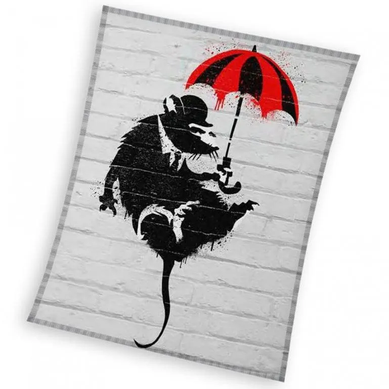 Deka CARBOTEX detská deka Banksy krysa s dáždnikom 150x200 cm