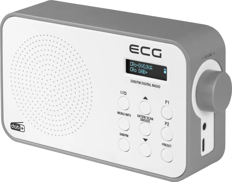 Rádio ECG RD 110 DAB White, klasické a rádiobudík, prenosné, DAB+ a FM tuner s 30 predvoľb