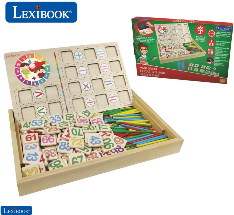 Kriedy Lexibook Bio Toys® Matematická škola - Drevená krabička s kresliacou tabuľou pre výučbu matematiky