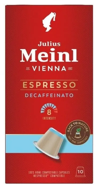 Kávové kapsule Julius Meinl Nespresso kompostovateľné kapsule Espresso Decaffeinato (10x 5.6 g/box)