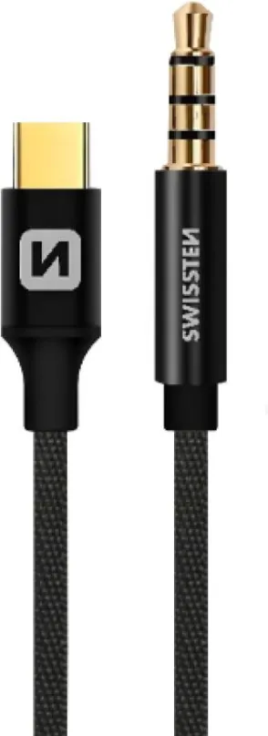 Audio kábel Swissten Textile audio adaptér USB-C (samec) / 3.5mm jack (samec) 1.5 m čierny