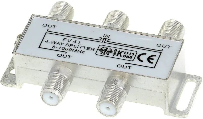 Rozbočovač FV 4, so 4 výstupmi, male konektory: 5× koaxiálny konektor (F), rovné zakončeni