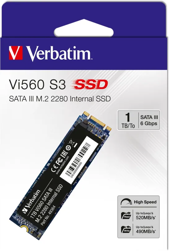 SSD disk Verbatim VI560 S3 1TB, M.2 (SATA), 3D NAND, rýchlosť čítania 560MB/s, rýchlosť zá