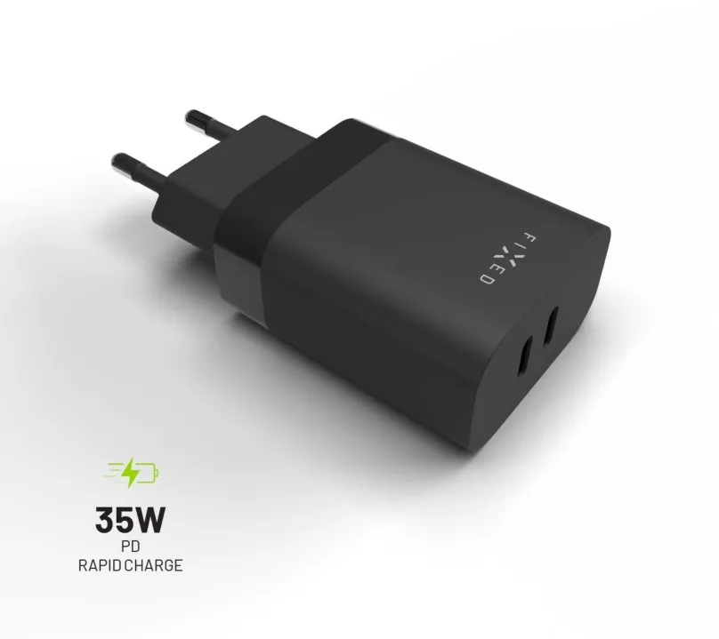 Nabíjačka do siete FIXED PD Rapid Charge s 2x USB-C výstupom a podporou Power Delivery 3.0 35W čierna