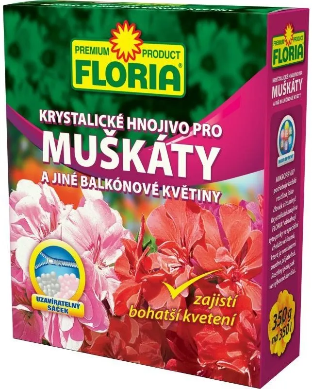 Hnojivo FLORIA Kryst. hnojivo pre muškáty a iné balkónové kvety 350g
