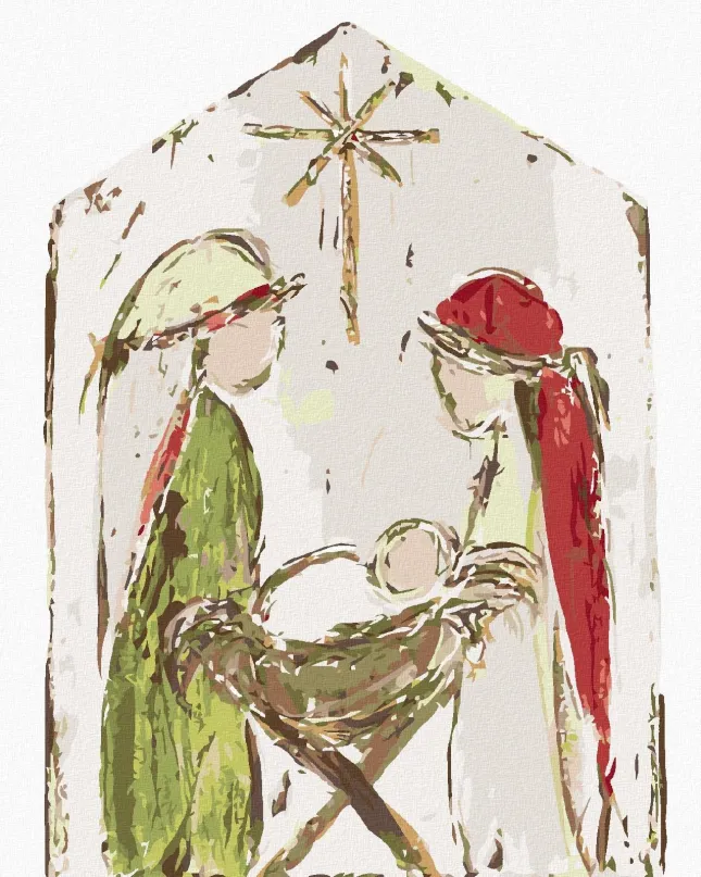 Maľovanie podľa čísel Betlehem Mária, Jozef a Ježiško II (Haley Bush), 80x100 cm, bez rámu a bez vypnutia plátna
