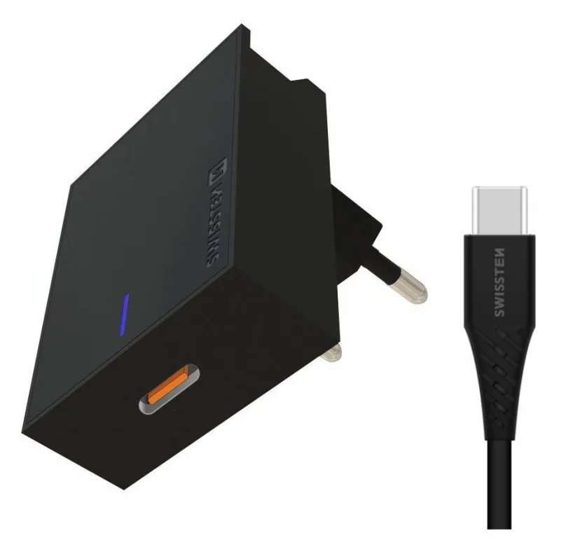 Nabíjačka do siete Swissten sieťový adaptér pre Samsung Super Fast Charging 25W + dátový kábel USB-C/USB-C 1,2 m čierny