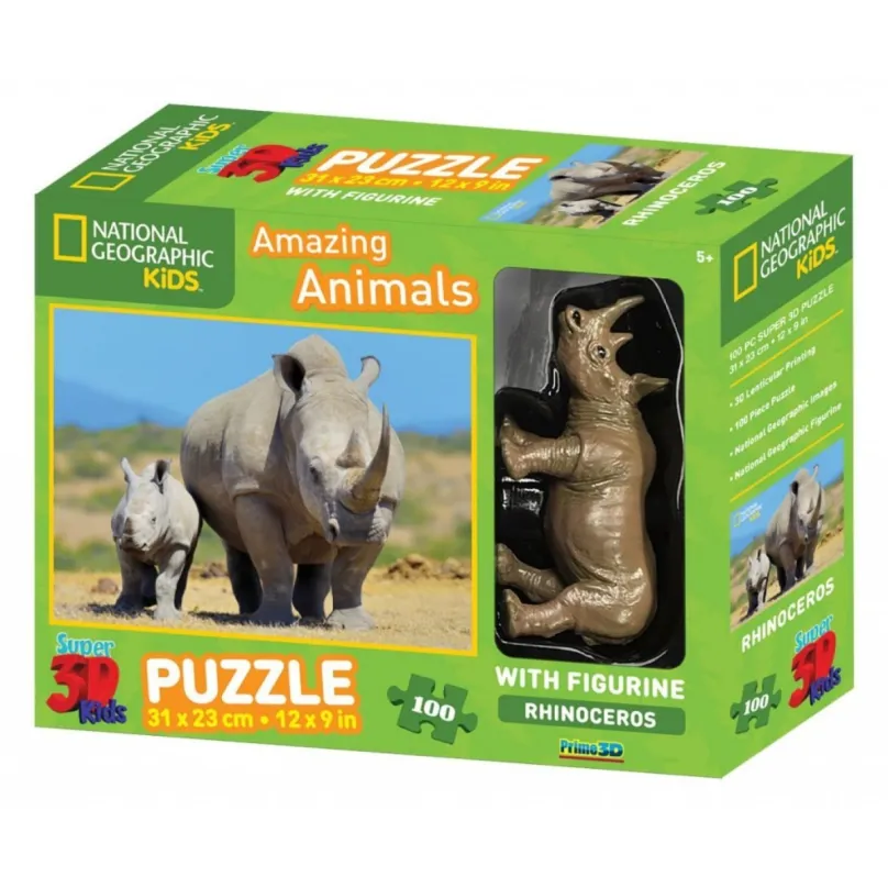 3D Puzzle Nosorožec 100 dielikov + figúrka nosorožca