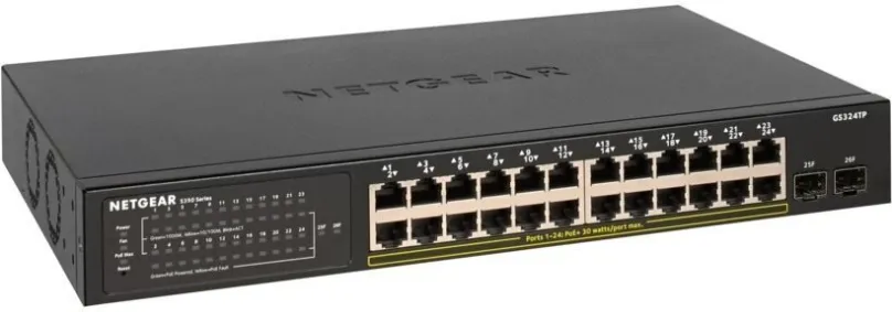 Switch Netgear GS324TP, do čajky, 24x RJ-45, 2x SFP, 24x 10/100/1000Base-T, DHCP snooping,