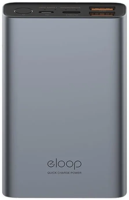 Powerbanka Eloop E36 12000mAh Quick Charge 3.0+ PD (18W) Grey, 12000mAh - 3 výstupy: 2x U