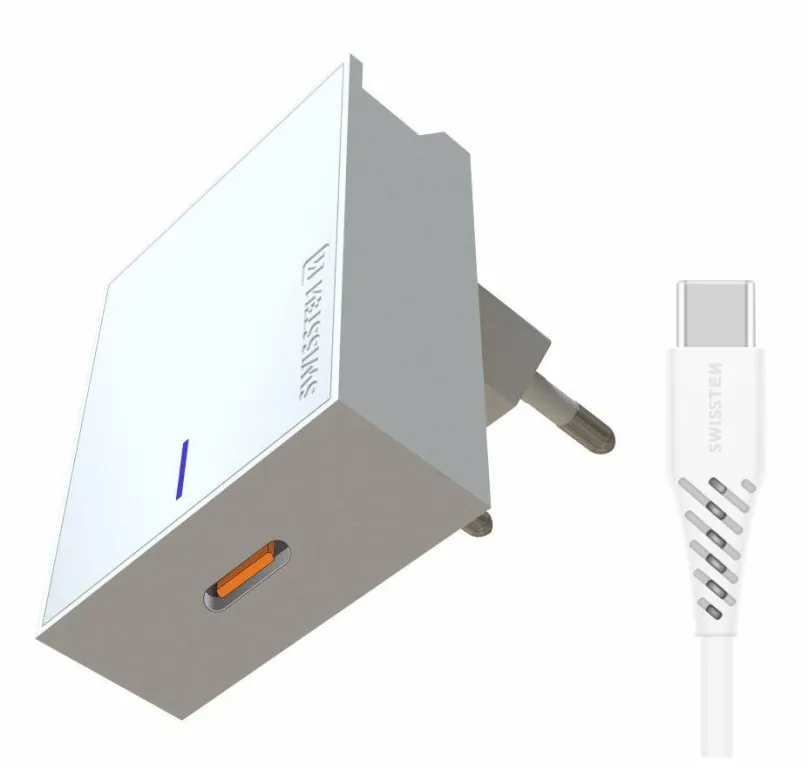 Nabíjačka do siete Swissten sieťový adaptér pre Samsung Super Fast Charging 25W + dátový kábel USB-C/USB-C 1,2 m biely