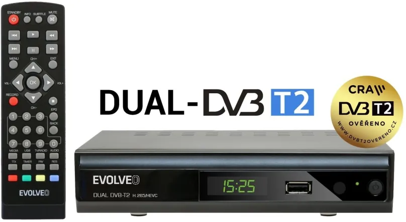 Set-top box EVOLVEO Gamma T2, DVB-T2/T (H.265/HEVC), duálny tuner, Full HD, HDMI, SCART, S