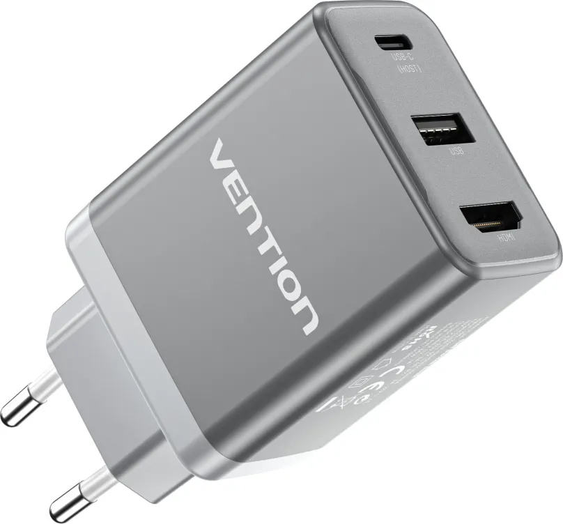 Nabíjačka do siete Vention USB-C + USB-A + HDMI GaN Laptop + Nintendo Switch Dock (60W / 5W / 4K @ 60Hz) Gray