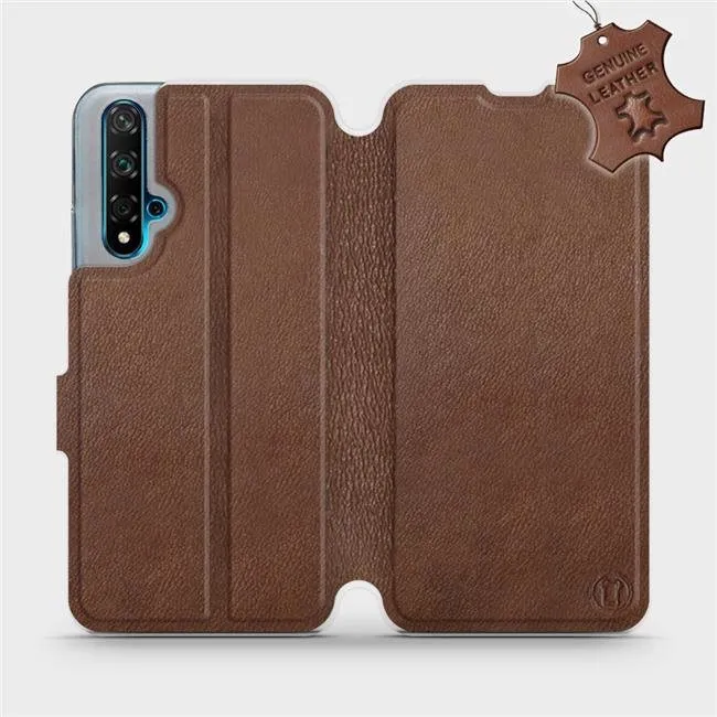 Kryt na mobil Flip puzdro na mobil Huawei Nova 5T - Hnedé - kožené - Brown Leather