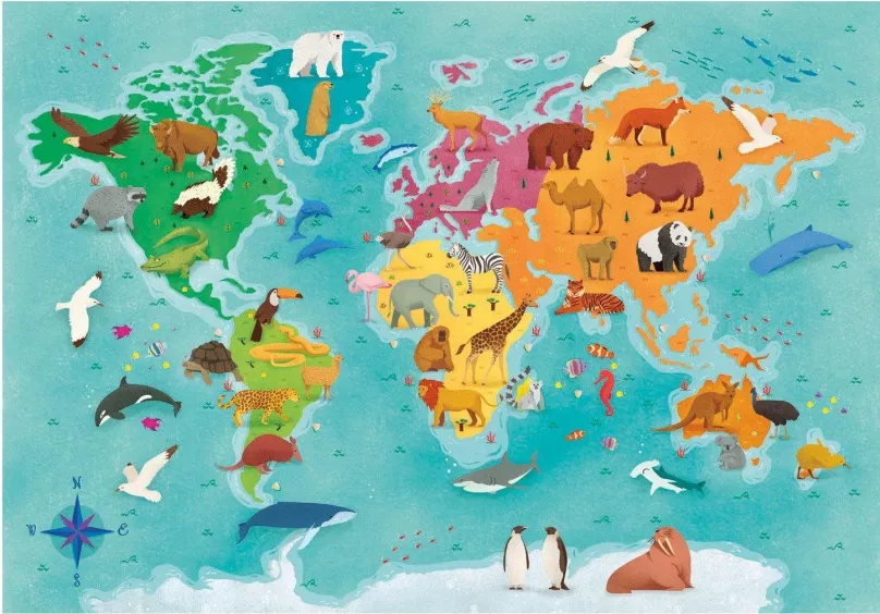 Puzzle Clementoni Puzzle Preskúmaj mapu: Svetové zvieratá 250 dielikov
