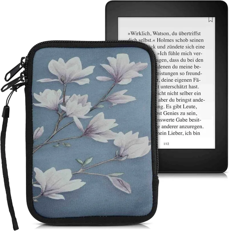 Púzdro na čítačku kníh KW Mobile - Magnolias - KW5033508 - Univerzálne púzdro pre čítačky 6" - modré, biele