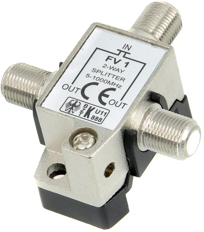 Rozbočovač FV 1, (rozdvojka) - male konektory: 3x koaxiálny konektor (F), rovné zakončenie