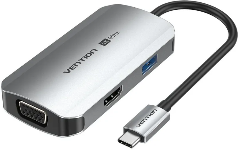 Replikátor portov Vention 4-in-1 USB-C na HDMI/VGA/USB 3.0/PD Docking Station 0.15M Gray Aluminum Alloy Type