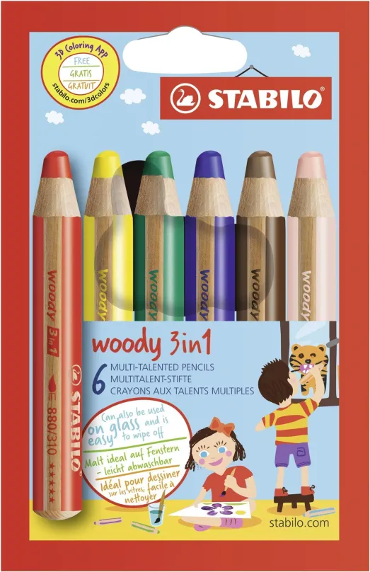 Pastelky STABILO woody 3 v 1, 6 farieb