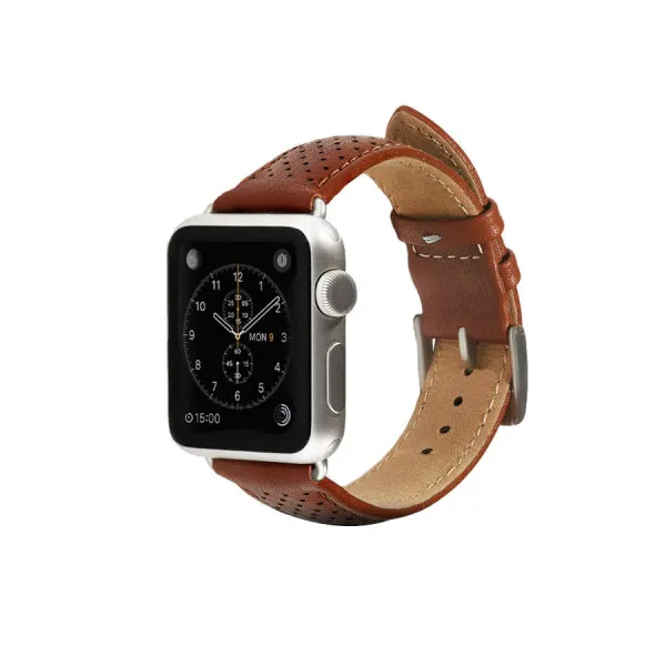 Monowear Perforated Leather Band pre Apple Watch - hnedá, Silver, 42 - 44 mm