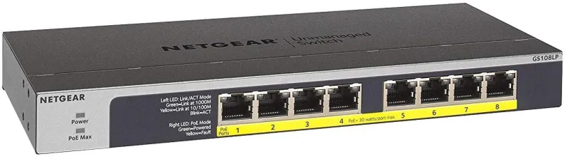 Switch Netgear GS108LP, desktop, 8x 10/100/1000Base-T, Power over Ethernet (PoE) a QoS (Qu