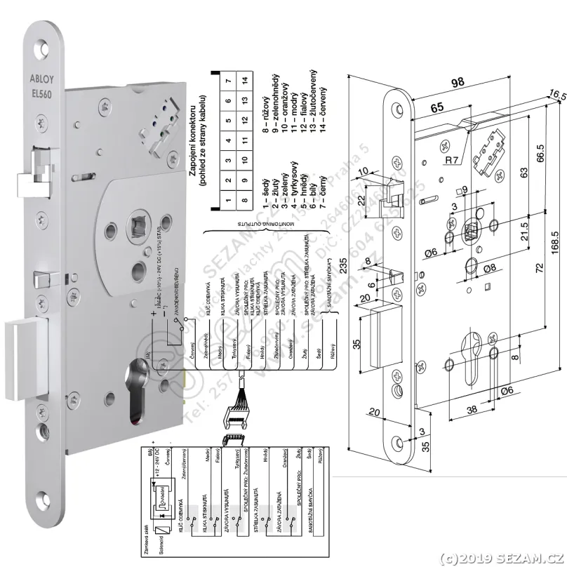 ABLOY EL560 65/72/20 P/L - SAMOZAMYKACÍ ELEKTROMECHANICKÝ HLBOKÝ ZÁMOK, PRAVOLEVÝ