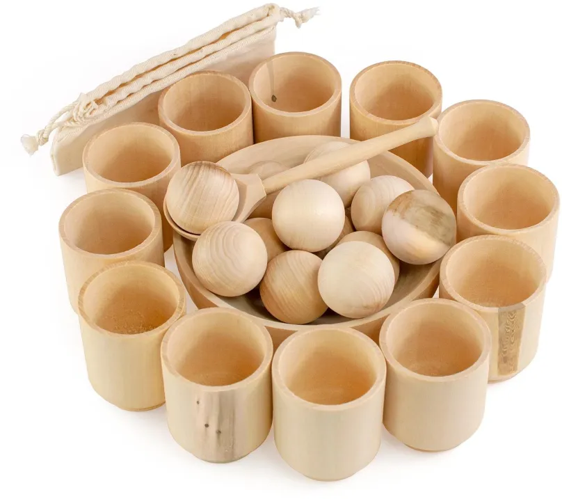Vzdelávacia sada Ulanik Montessori drevená hračka "Balls in Cups. Big. Unfinished."