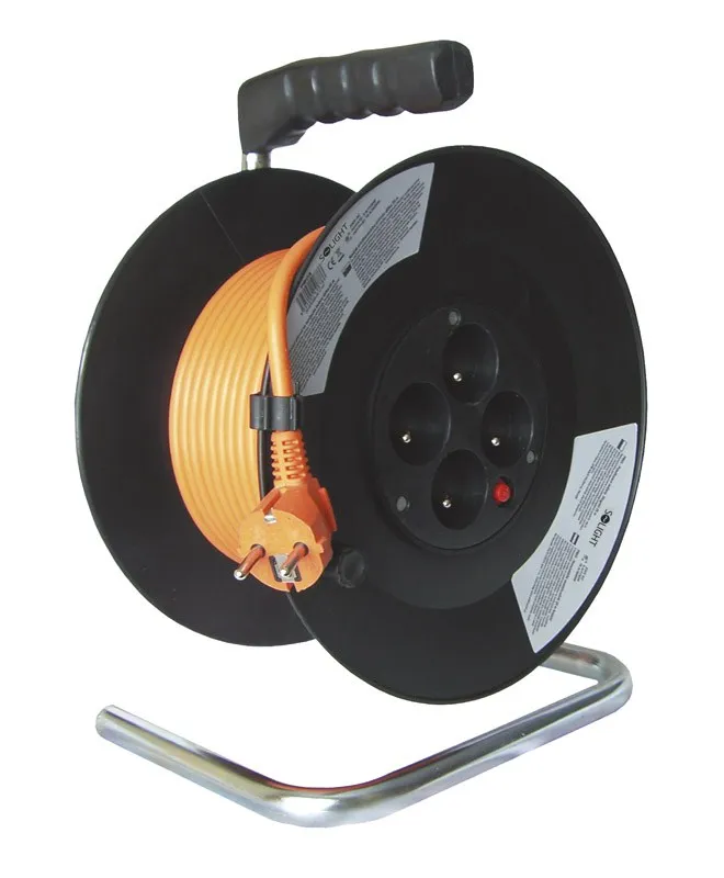 Solight predlžovací prívod na bubne, 4 zásuvky, 20m, oranžový kábel, 3x 1,5mm2