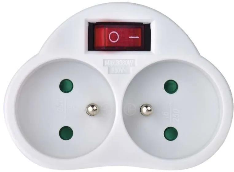 Rozbočovač EMOS Rozbočovacia zásuvka 2x guľatá s vypínačom, biela